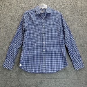 Express Shirt Mens Large Blue White Check Long‎ Sleeve Fitted Button Up Collar